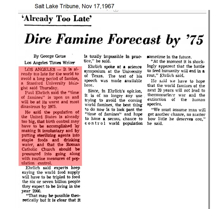 Worldwide famine by 1975
